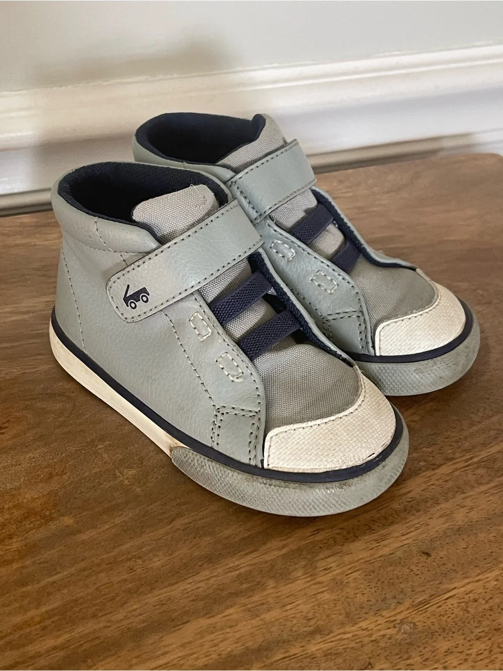 See Kai Run Light Gray and Navy High-Top Sneakers - Velcro